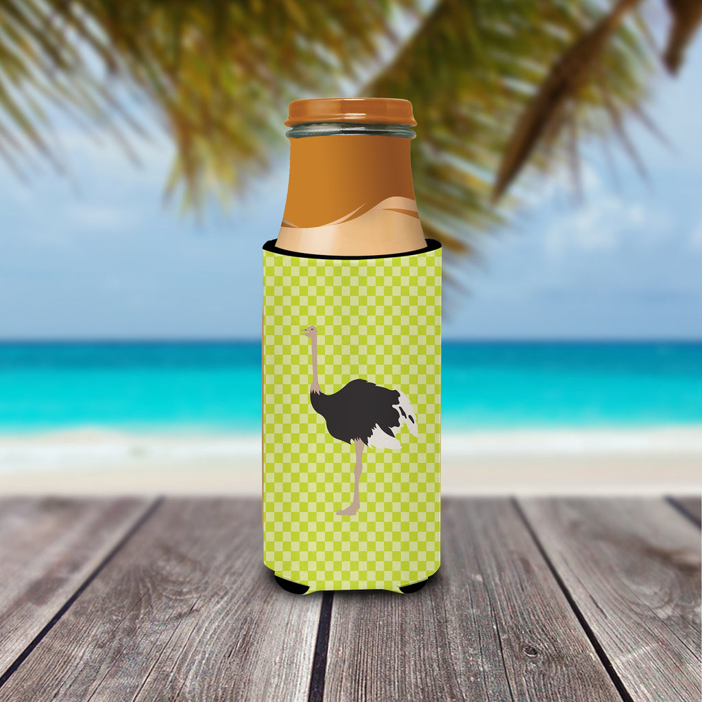 Common Ostrich Green Slim Can Hugger , Insulated Foam Hugger for 12 oz Slim Cans, Beer Bottles & Water Bottles, Printed in USA
