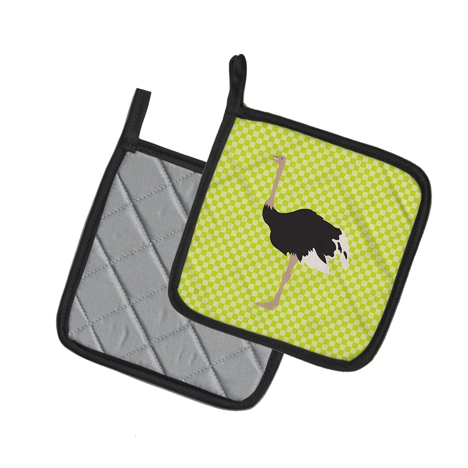 Common Ostrich Green Pot Holder Set of 2 Heat Resistant Quilted Hot Pads 7.5 x 7.5 Inch, Insulated Kitchen Trivets for Cooking & Baking