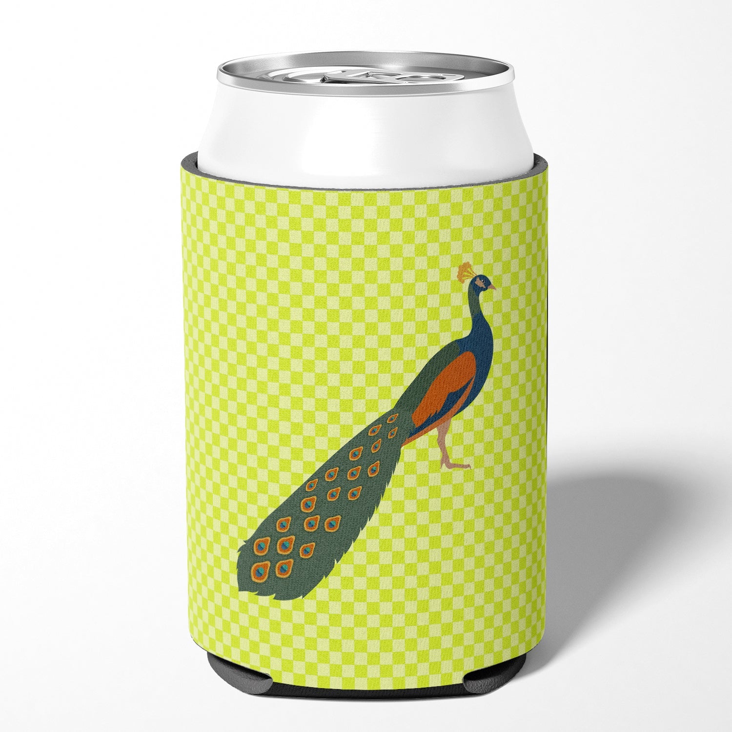 Indian Peacock Peafowl Green Can or Bottle Hugger Cooler Sleeve for Standard 12 oz Cans, Insulated Foam Beer & Soda Can Hugger Reusable