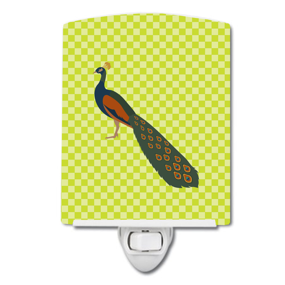 Indian Peacock Peafowl Green Ceramic Night Light Compact, UL-Certified, Ideal for Bedroom, Bathroom, Nursery, Hallway, Kitchen, 6x4x3, Multicolor
