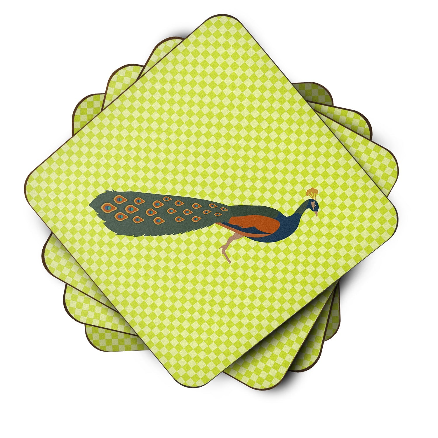 Indian Peacock Peafowl Green Foam Coasters Set of 4 Cup Coasters for Indoor Outdoor, Tabletop Protection, Anti Slip, Mouse pad Material