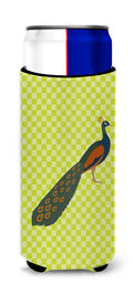 Indian Peacock Peafowl Green Slim Can Hugger , Insulated Foam Hugger for 12 oz Slim Cans, Beer Bottles & Water Bottles, Printed in USA