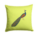 Indian Peacock Peafowl Green Decorative Throw Pillow 14x14 Indoor Outdoor Accent Cushion, Fabric Cover with Insert for Sofa, Bed, Porch & Living Room