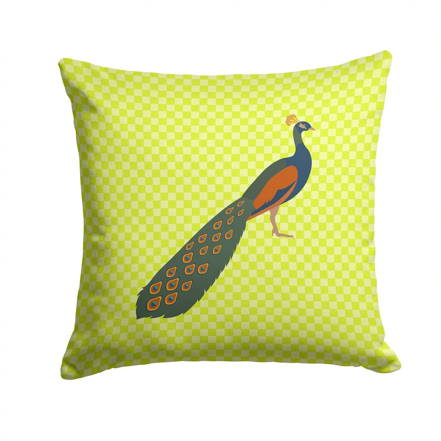 Indian Peacock Peafowl Green Decorative Throw Pillow 14x14 Indoor Outdoor Accent Cushion, Fabric Cover with Insert for Sofa, Bed, Porch & Living Room