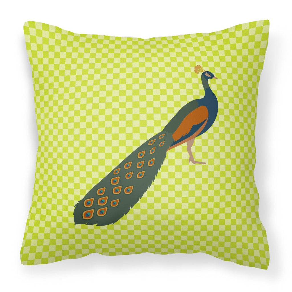 Indian Peacock Peafowl Green Decorative Throw Pillow 18x18 Indoor Outdoor Accent Cushion, Fabric Cover with Insert for Sofa, Bed, Porch & Living Room