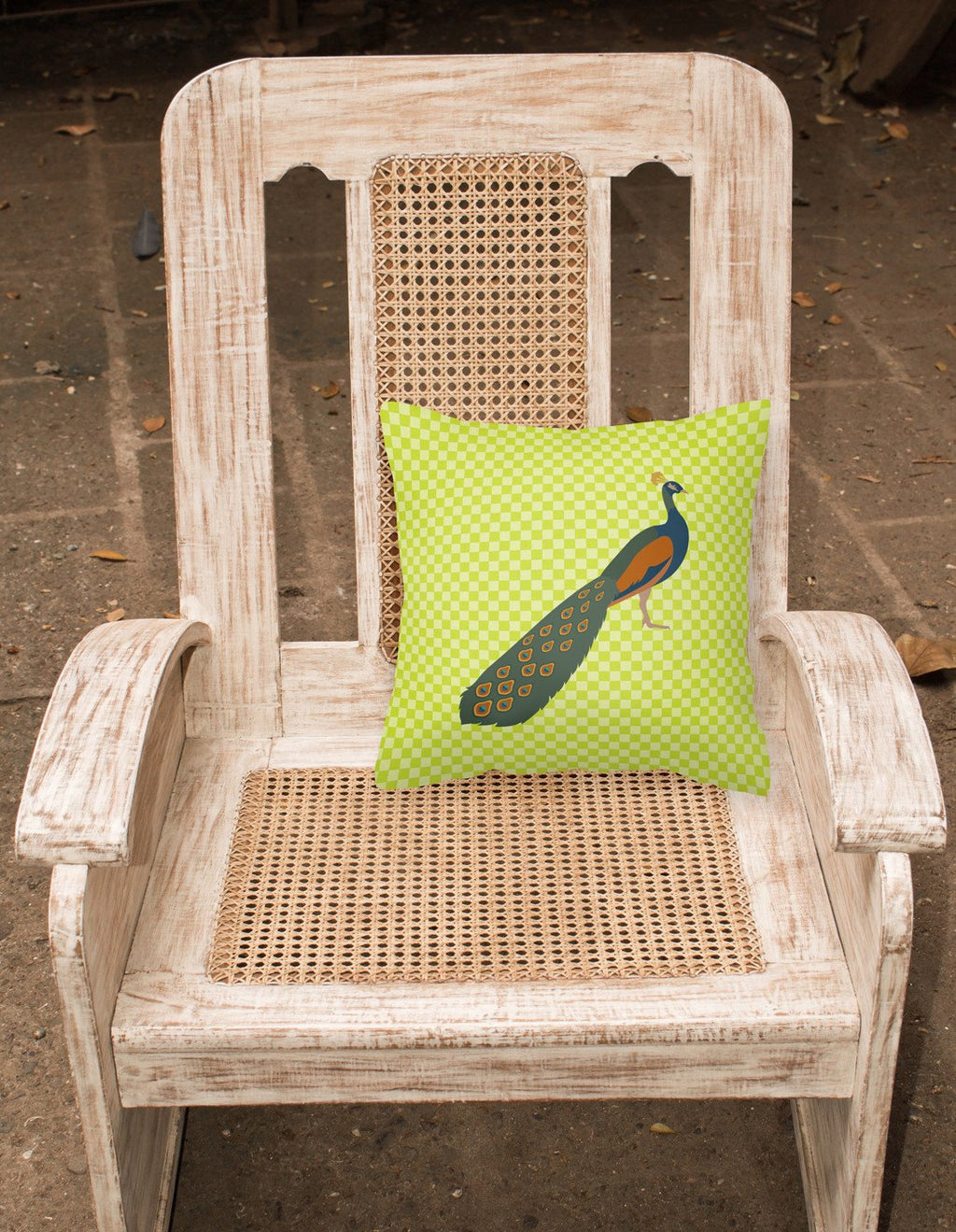 Indian Peacock Peafowl Green Decorative Throw Pillow 18x18 Indoor Outdoor Accent Cushion, Fabric Cover with Insert for Sofa, Bed, Porch & Living Room