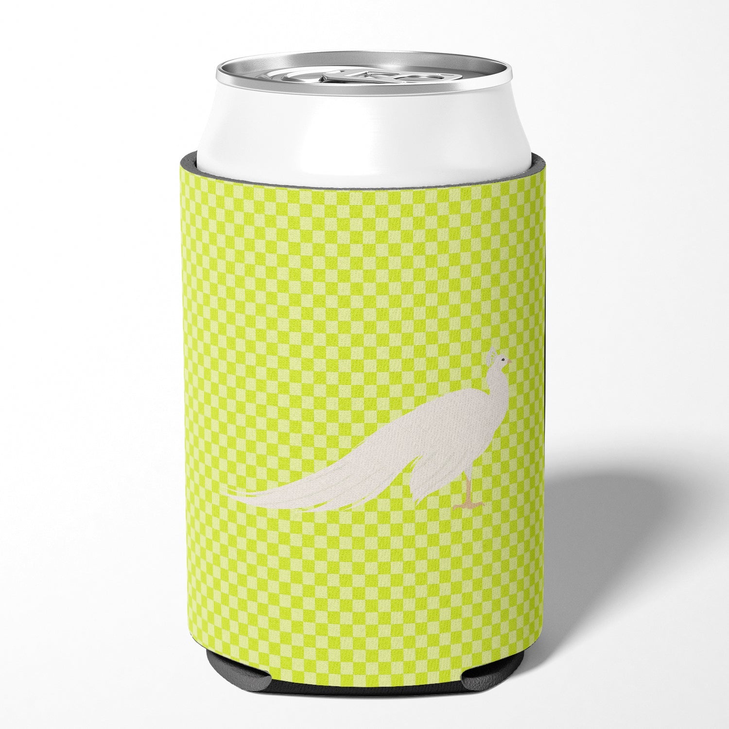 White Peacock Peafowl Green Can or Bottle Hugger Cooler Sleeve for Standard 12 oz Cans, Insulated Foam Beer & Soda Can Hugger Reusable