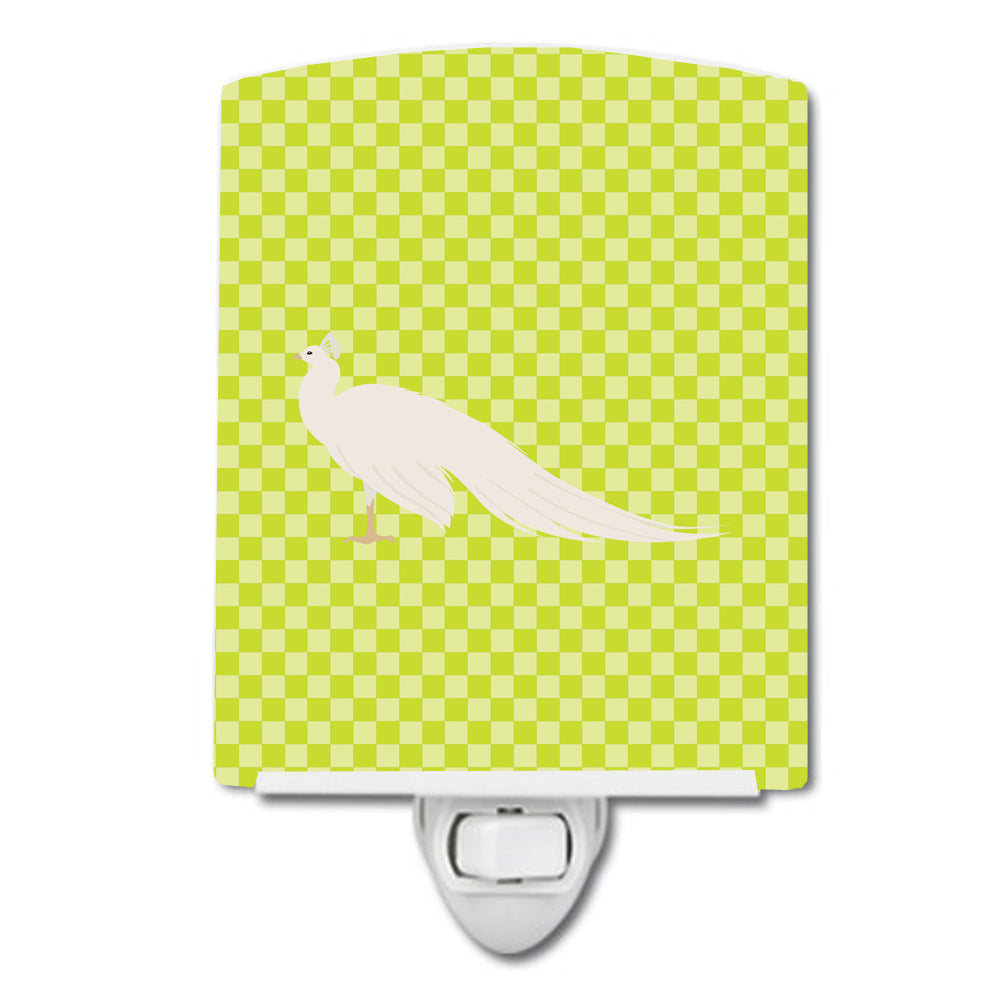White Peacock Peafowl Green Ceramic Night Light Compact, UL-Certified, Ideal for Bedroom, Bathroom, Nursery, Hallway, Kitchen, 6x4x3, Multicolor