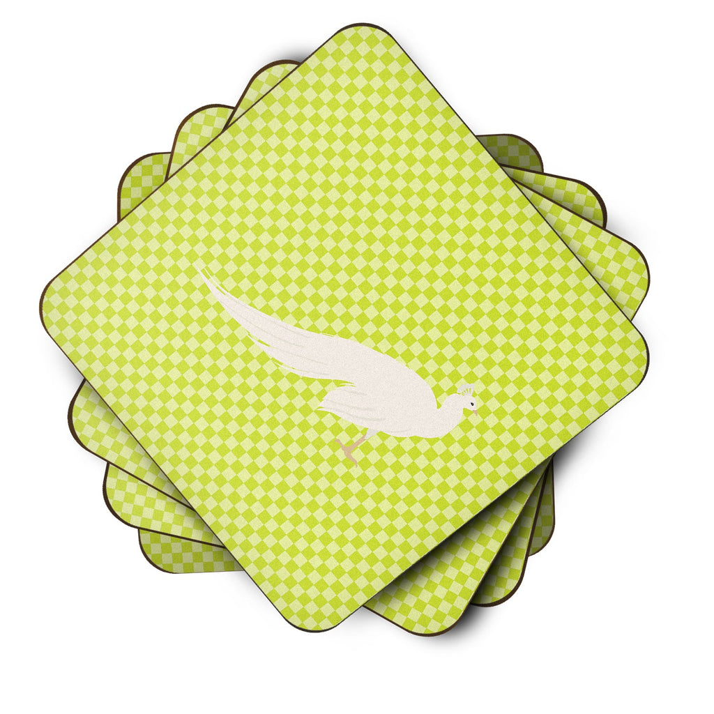 White Peacock Peafowl Green Foam Coasters Set of 4 Cup Coasters for Indoor Outdoor, Tabletop Protection, Anti Slip, Mouse pad Material