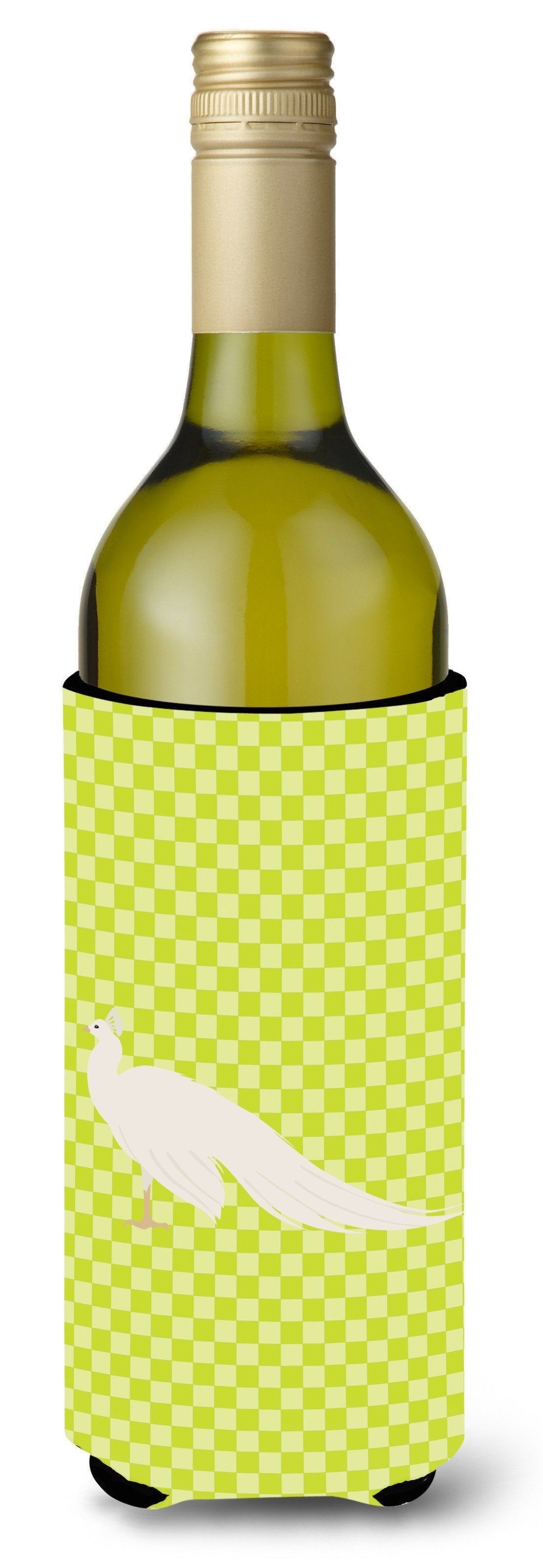 White Peacock Peafowl Green Wine Bottle Hugger Gift Sleeve for Standard 750 ml Bottles, Insulated Reusable Also Fits Mini Shot & Pint Bottles