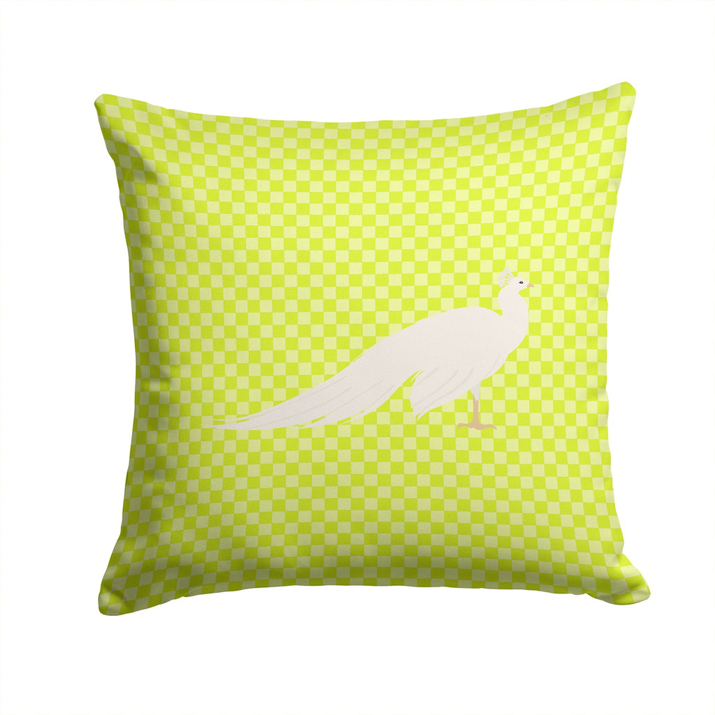 White Peacock Peafowl Green Decorative Throw Pillow 14x14 Indoor Outdoor Accent Cushion, Fabric Cover with Insert for Sofa, Bed, Porch & Living Room