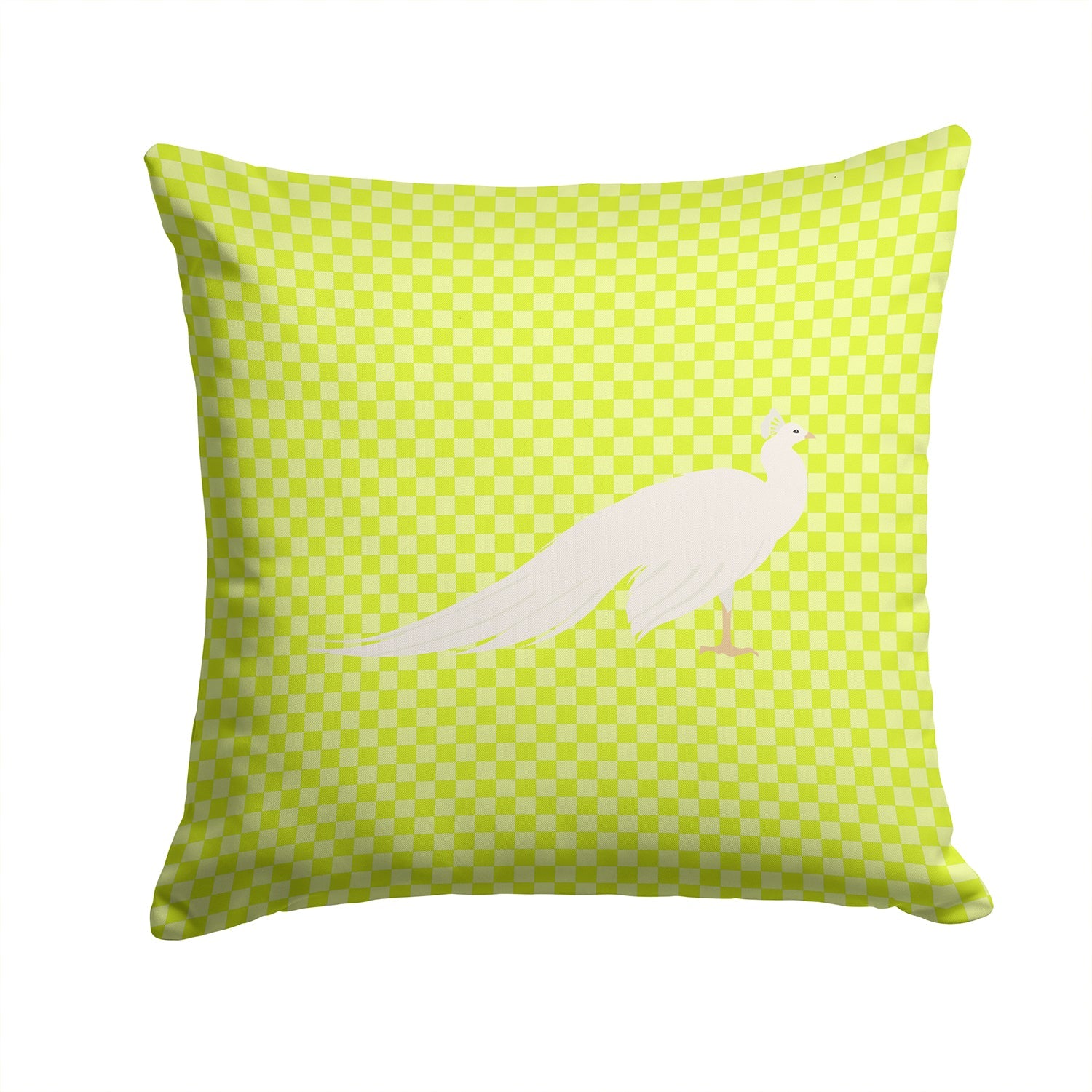 White Peacock Peafowl Green Decorative Throw Pillow 14x14 Indoor Outdoor Accent Cushion, Fabric Cover with Insert for Sofa, Bed, Porch & Living Room