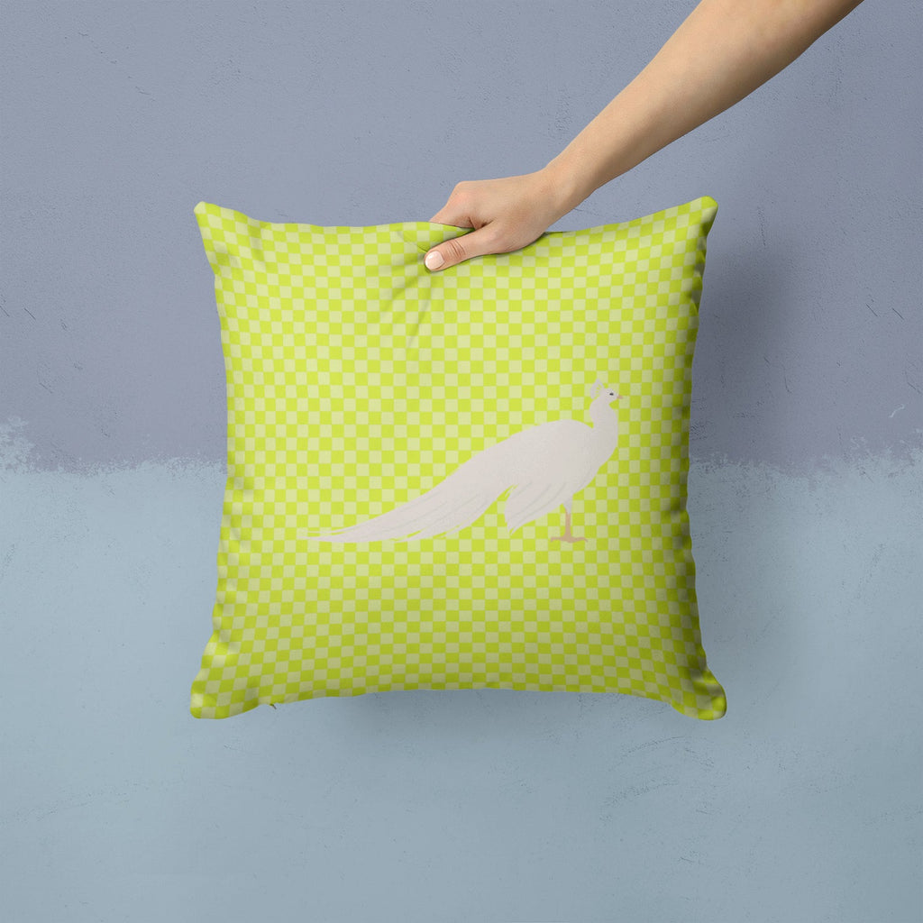 White Peacock Peafowl Green Decorative Throw Pillow 14x14 Indoor Outdoor Accent Cushion, Fabric Cover with Insert for Sofa, Bed, Porch & Living Room