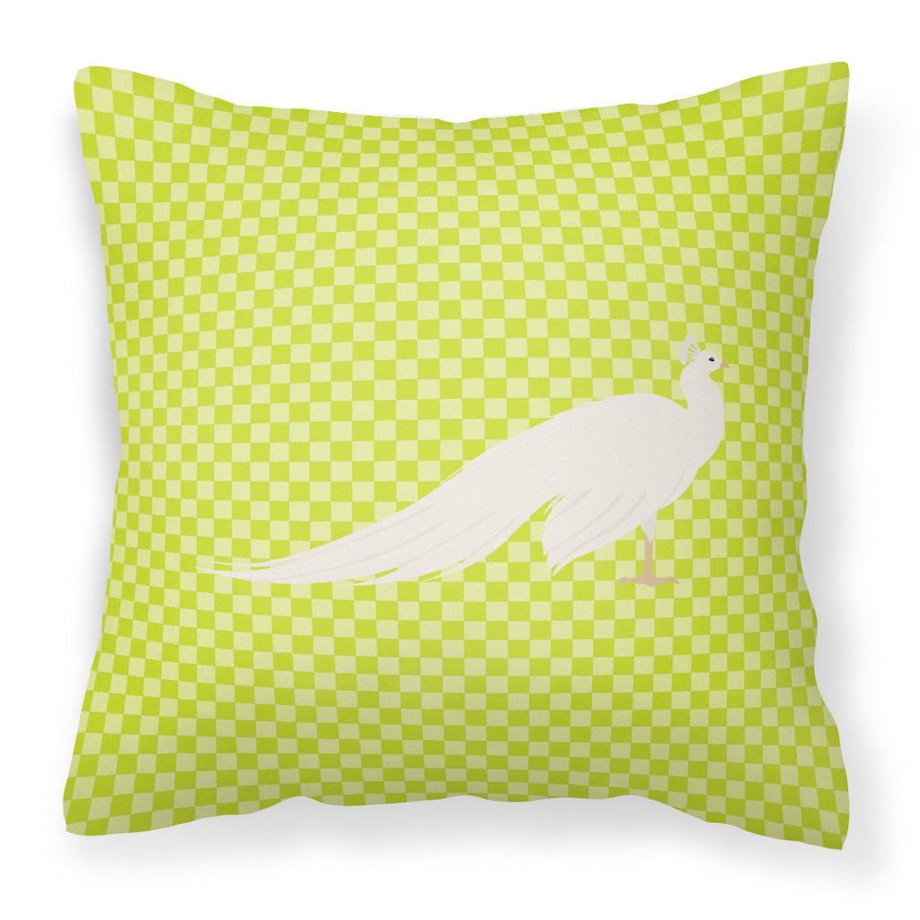 White Peacock Peafowl Green Decorative Throw Pillow 18x18 Indoor Outdoor Accent Cushion, Fabric Cover with Insert for Sofa, Bed, Porch & Living Room