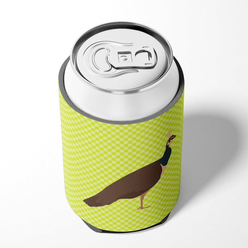 Indian Peahen Peafowl Green Can or Bottle Hugger Cooler Sleeve for Standard 12 oz Cans, Insulated Foam Beer & Soda Can Hugger Reusable