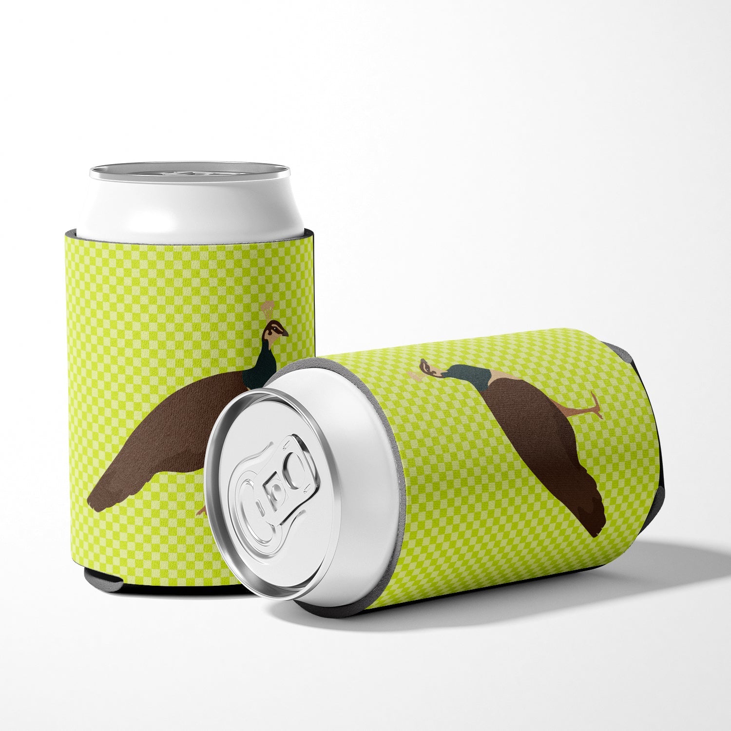 Indian Peahen Peafowl Green Can or Bottle Hugger Cooler Sleeve for Standard 12 oz Cans, Insulated Foam Beer & Soda Can Hugger Reusable