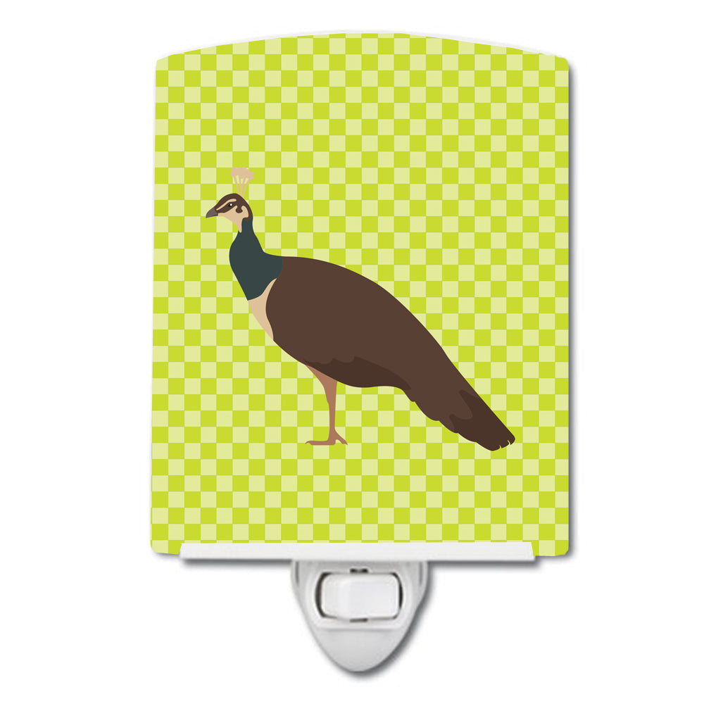 Indian Peahen Peafowl Green Ceramic Night Light Compact, UL-Certified, Ideal for Bedroom, Bathroom, Nursery, Hallway, Kitchen, 6x4x3, Multicolor