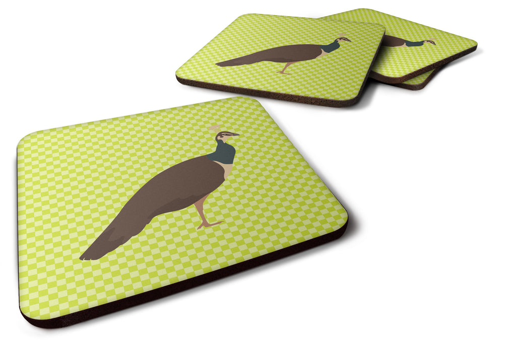 Indian Peahen Peafowl Green Foam Coasters Set of 4 Cup Coasters for Indoor Outdoor, Tabletop Protection, Anti Slip, Mouse pad Material