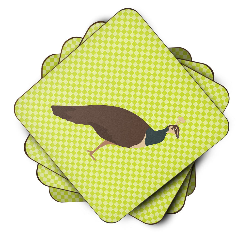 Indian Peahen Peafowl Green Foam Coasters Set of 4 Cup Coasters for Indoor Outdoor, Tabletop Protection, Anti Slip, Mouse pad Material