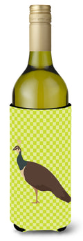 Indian Peahen Peafowl Green Wine Bottle Hugger Gift Sleeve for Standard 750 ml Bottles, Insulated Reusable Also Fits Mini Shot & Pint Bottles