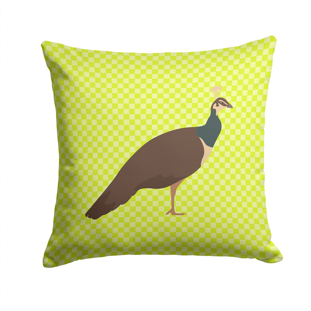 Indian Peahen Peafowl Green Decorative Throw Pillow 14x14 Indoor Outdoor Accent Cushion, Fabric Cover with Insert for Sofa, Bed, Porch & Living Room