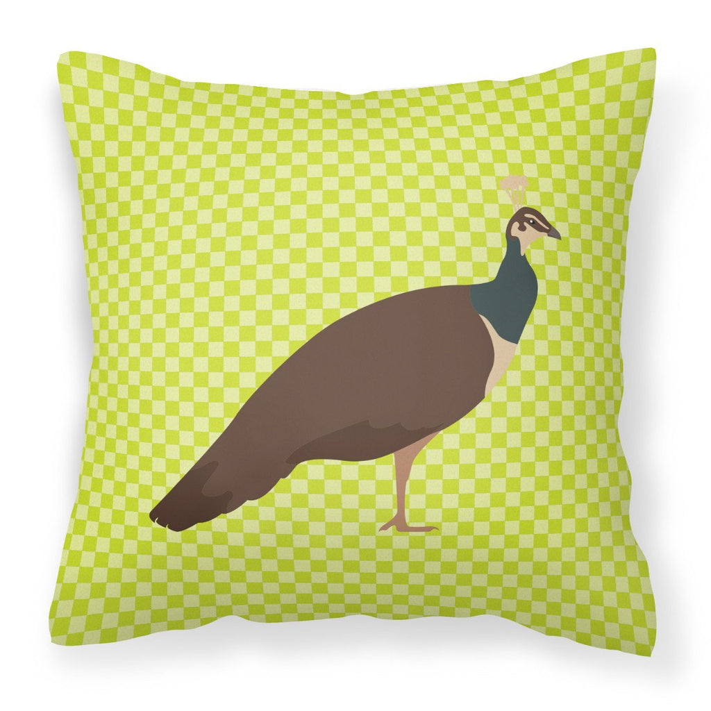 Indian Peahen Peafowl Green Decorative Throw Pillow 18x18 Indoor Outdoor Accent Cushion, Fabric Cover with Insert for Sofa, Bed, Porch & Living Room