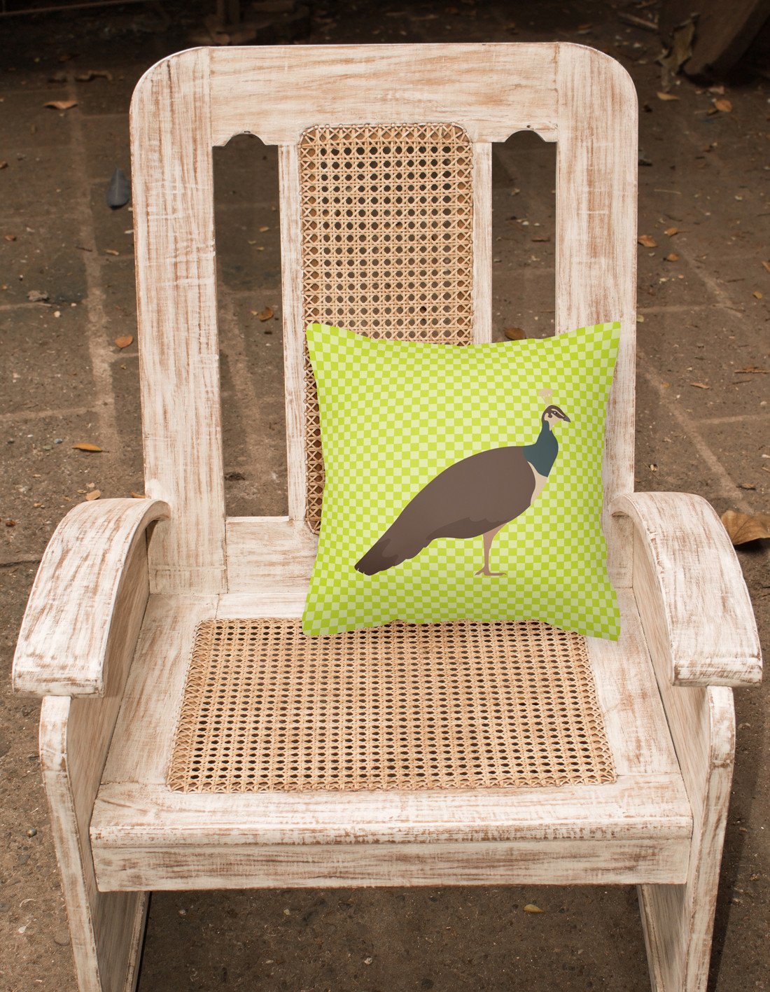 Indian Peahen Peafowl Green Decorative Throw Pillow 18x18 Indoor Outdoor Accent Cushion, Fabric Cover with Insert for Sofa, Bed, Porch & Living Room