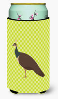 Indian Peahen Peafowl Green Tall Boy Hugger Can Cooler Sleeve Machine Washable Drink Collapsible Insulator Beverage Insulated Holder