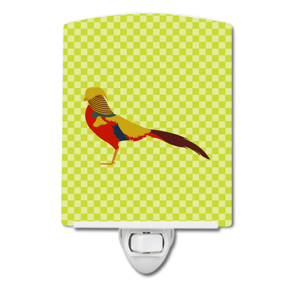 Golden or Chinese Pheasant Green Ceramic Night Light Compact, UL-Certified, Ideal for Bedroom, Bathroom, Nursery, Hallway, Kitchen, 6x4x3, Multicolor