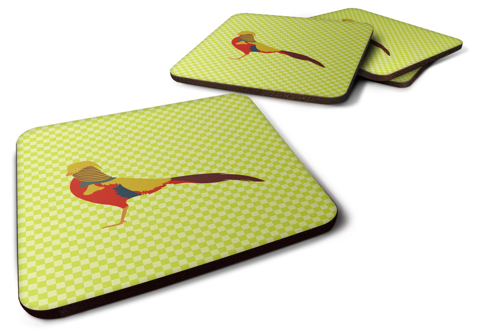 Golden or Chinese Pheasant Green Foam Coasters Set of 4 Cup Coasters for Indoor Outdoor, Tabletop Protection, Anti Slip, Mouse pad Material