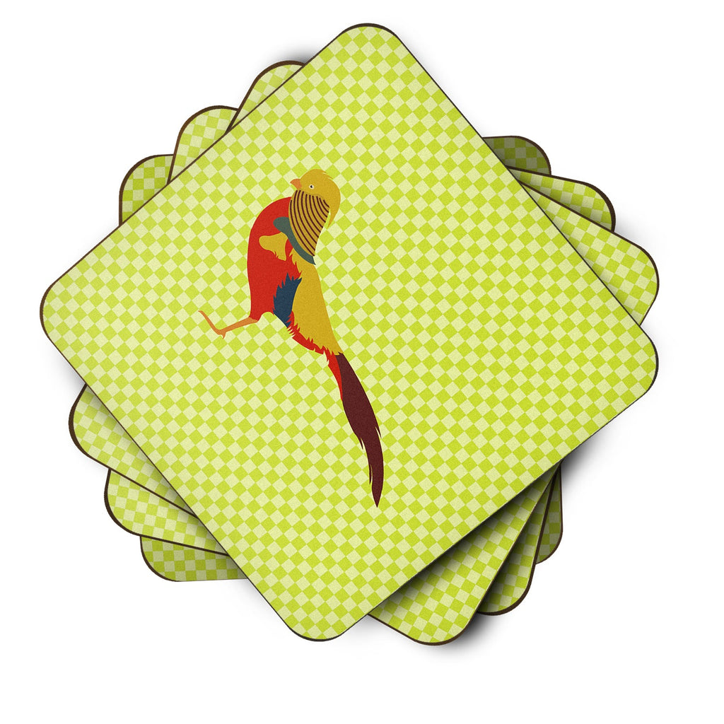 Golden or Chinese Pheasant Green Foam Coasters Set of 4 Cup Coasters for Indoor Outdoor, Tabletop Protection, Anti Slip, Mouse pad Material