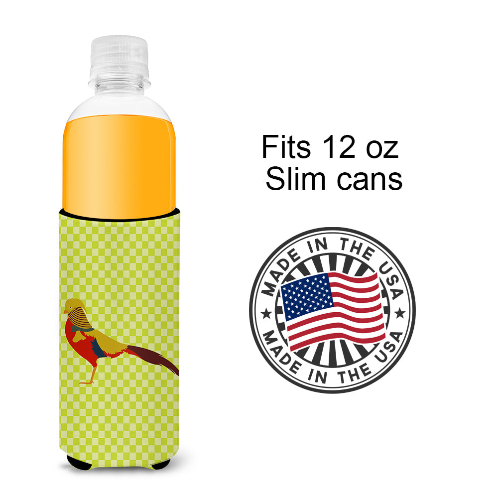 Golden or Chinese Pheasant Green Slim Can Hugger , Insulated Foam Hugger for 12 oz Slim Cans, Beer Bottles & Water Bottles, Printed in USA