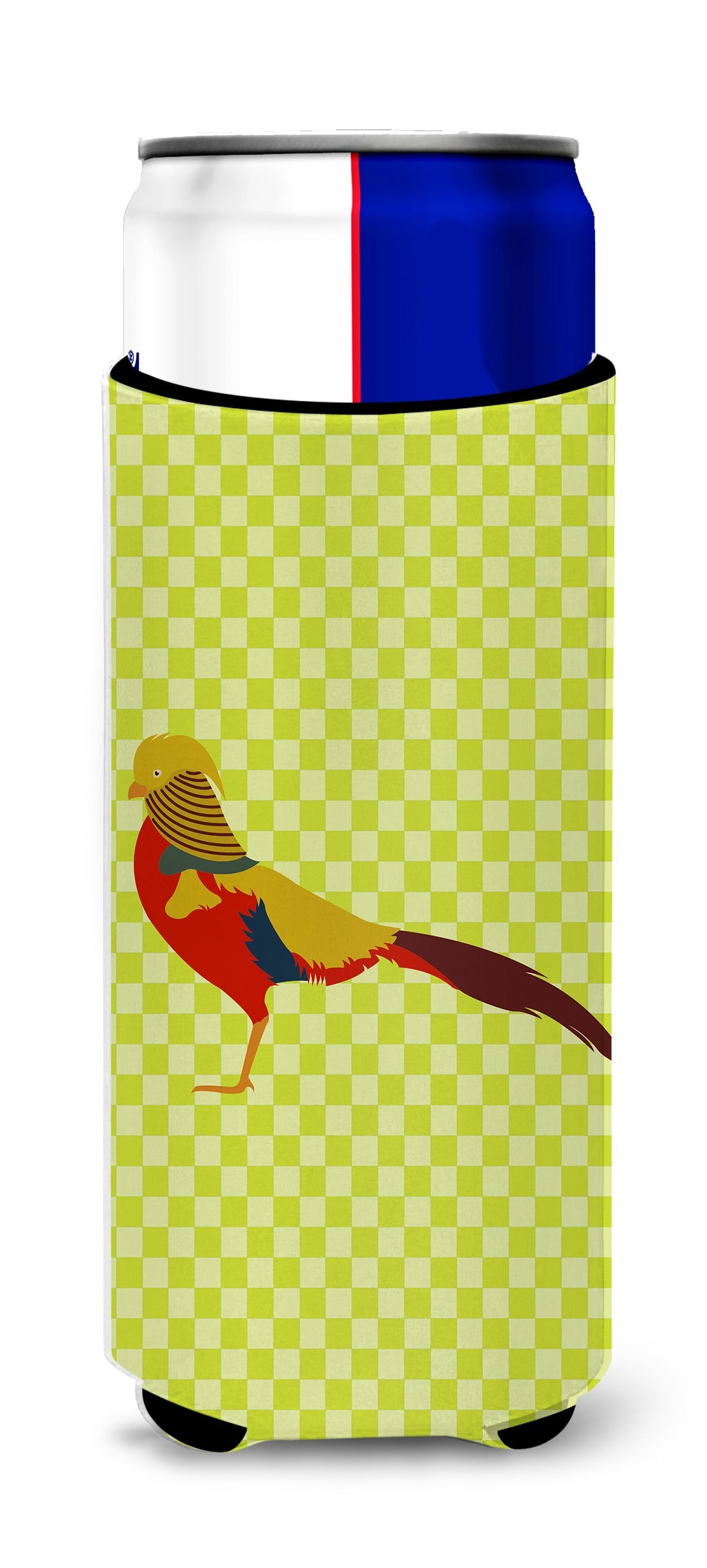 Golden or Chinese Pheasant Green Slim Can Hugger , Insulated Foam Hugger for 12 oz Slim Cans, Beer Bottles & Water Bottles, Printed in USA
