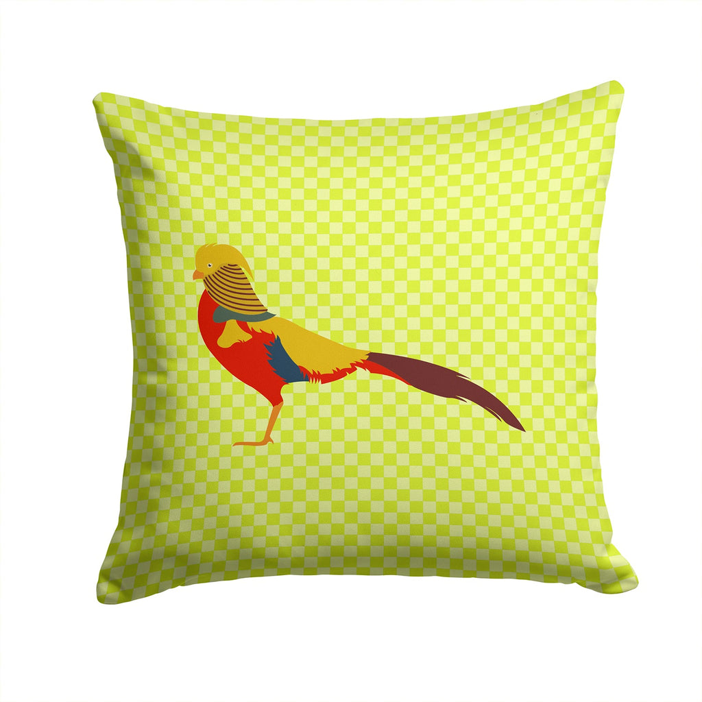 Golden or Chinese Pheasant Green Decorative Throw Pillow 14x14 Indoor Outdoor Accent Cushion, Fabric Cover with Insert for Sofa, Bed, Porch & Living Room
