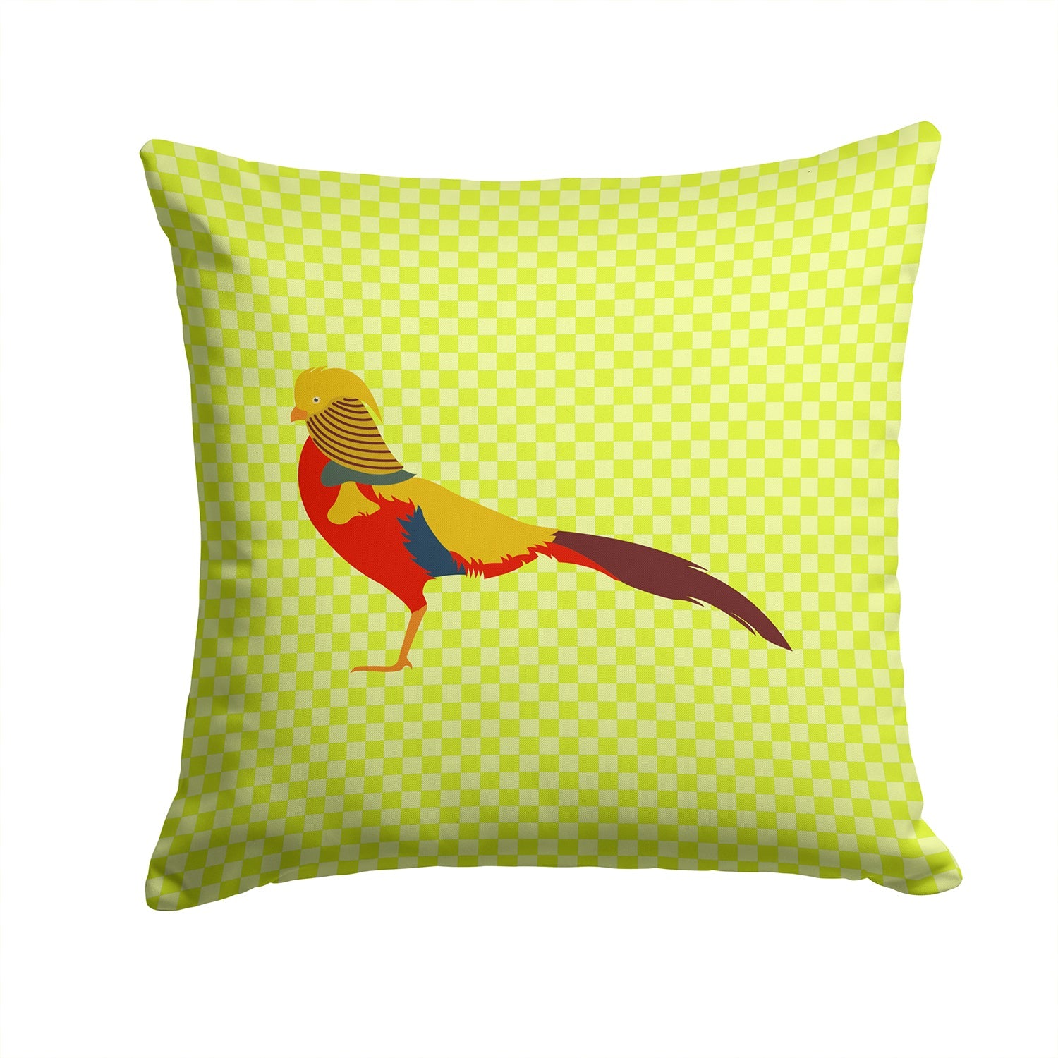 Golden or Chinese Pheasant Green Decorative Throw Pillow 14x14 Indoor Outdoor Accent Cushion, Fabric Cover with Insert for Sofa, Bed, Porch & Living Room