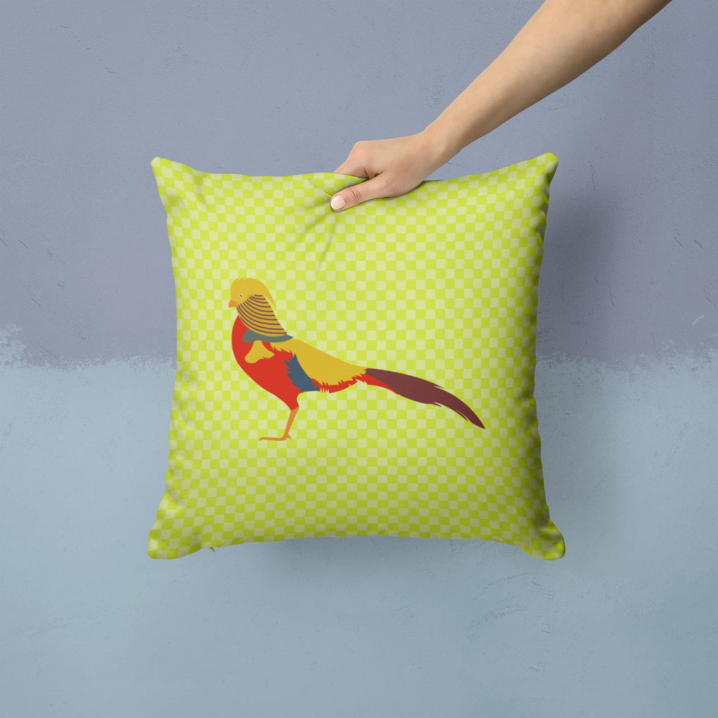 Golden or Chinese Pheasant Green Decorative Throw Pillow 14x14 Indoor Outdoor Accent Cushion, Fabric Cover with Insert for Sofa, Bed, Porch & Living Room