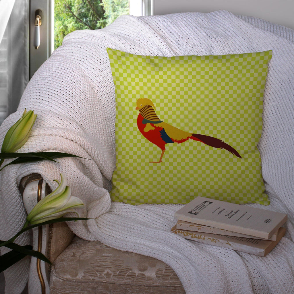 Golden or Chinese Pheasant Green Decorative Throw Pillow 14x14 Indoor Outdoor Accent Cushion, Fabric Cover with Insert for Sofa, Bed, Porch & Living Room