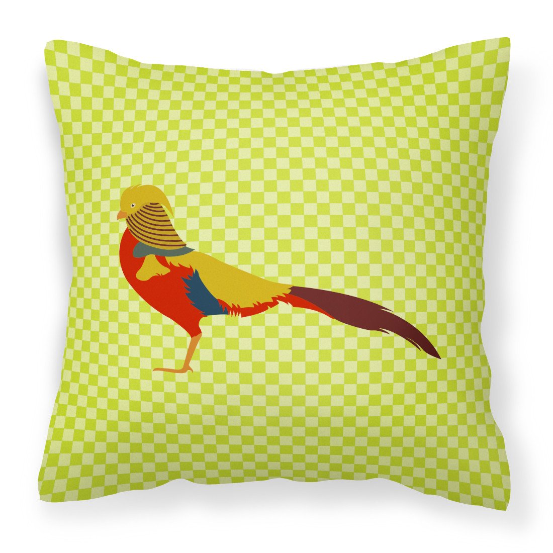 Golden or Chinese Pheasant Green Decorative Throw Pillow 18x18 Indoor Outdoor Accent Cushion, Fabric Cover with Insert for Sofa, Bed, Porch & Living Room