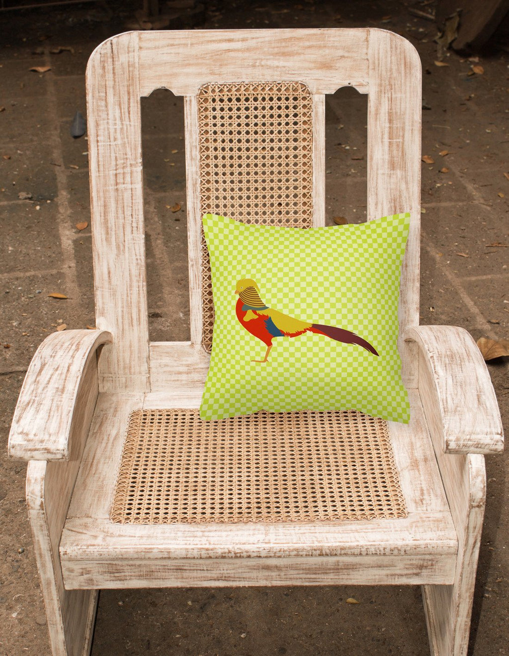 Golden or Chinese Pheasant Green Decorative Throw Pillow 18x18 Indoor Outdoor Accent Cushion, Fabric Cover with Insert for Sofa, Bed, Porch & Living Room