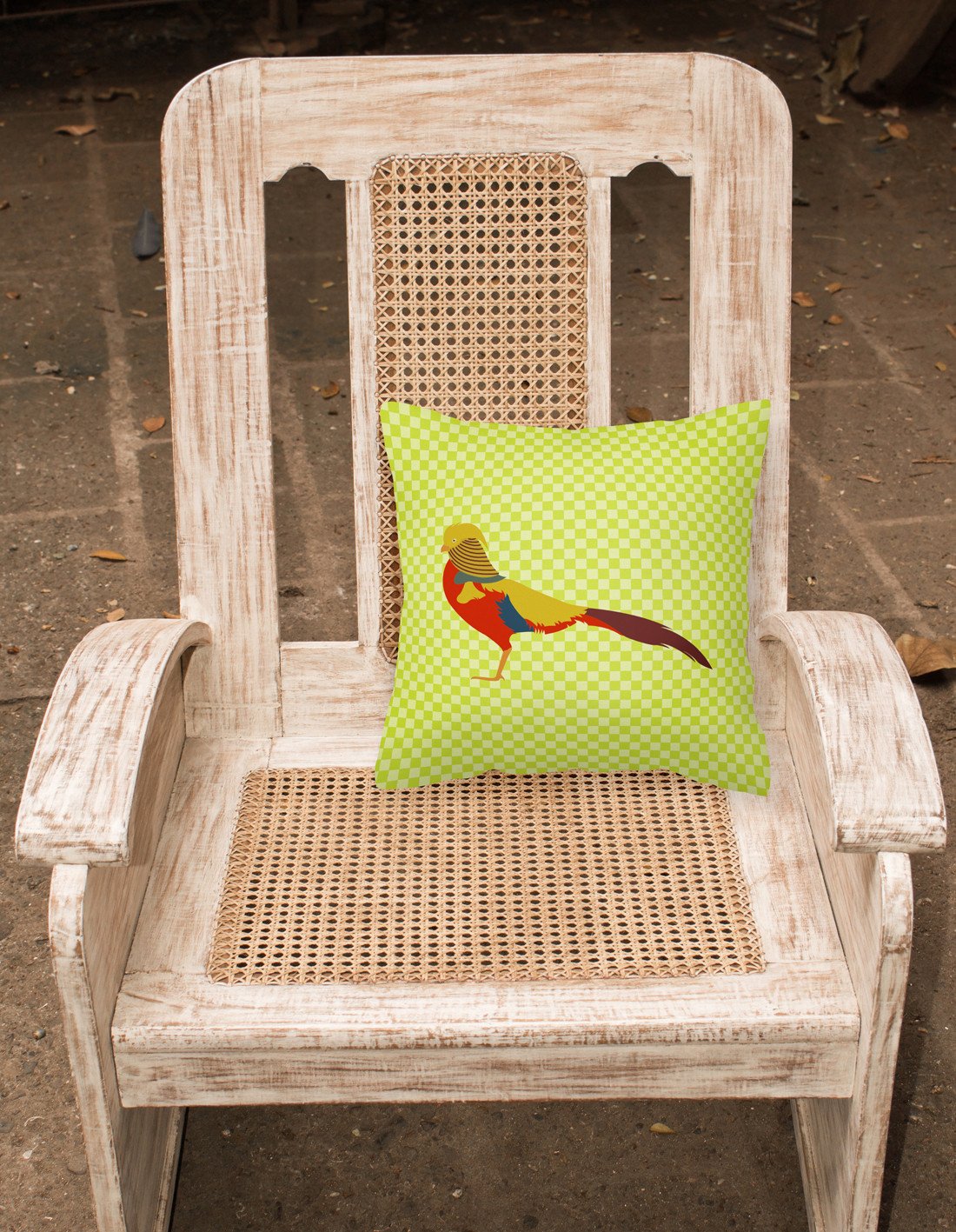 Golden or Chinese Pheasant Green Decorative Throw Pillow 18x18 Indoor Outdoor Accent Cushion, Fabric Cover with Insert for Sofa, Bed, Porch & Living Room