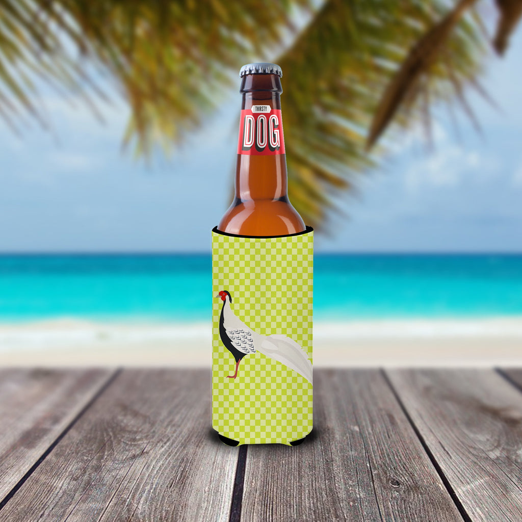 Silver Pheasant Green Slim Can Hugger , Insulated Foam Hugger for 12 oz Slim Cans, Beer Bottles & Water Bottles, Printed in USA