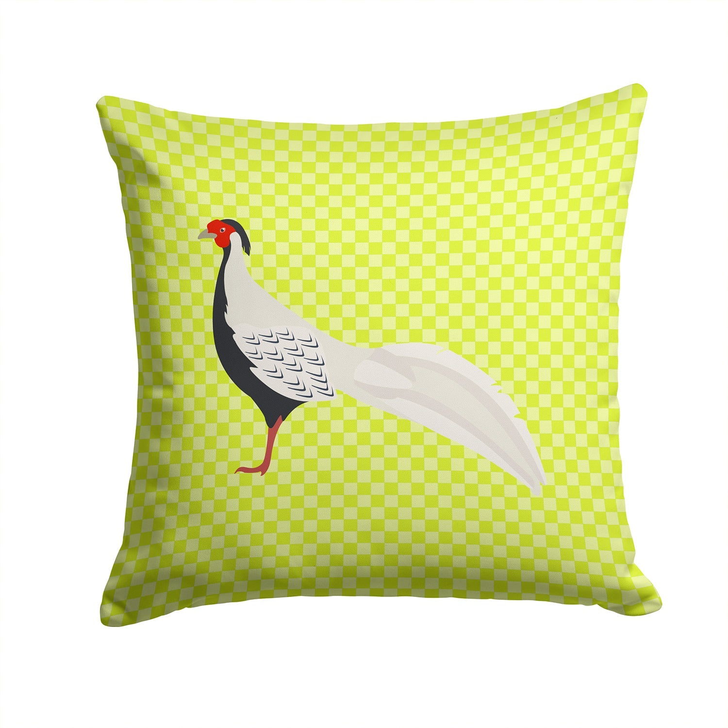 Silver Pheasant Green Decorative Throw Pillow 14x14 Indoor Outdoor Accent Cushion, Fabric Cover with Insert for Sofa, Bed, Porch & Living Room
