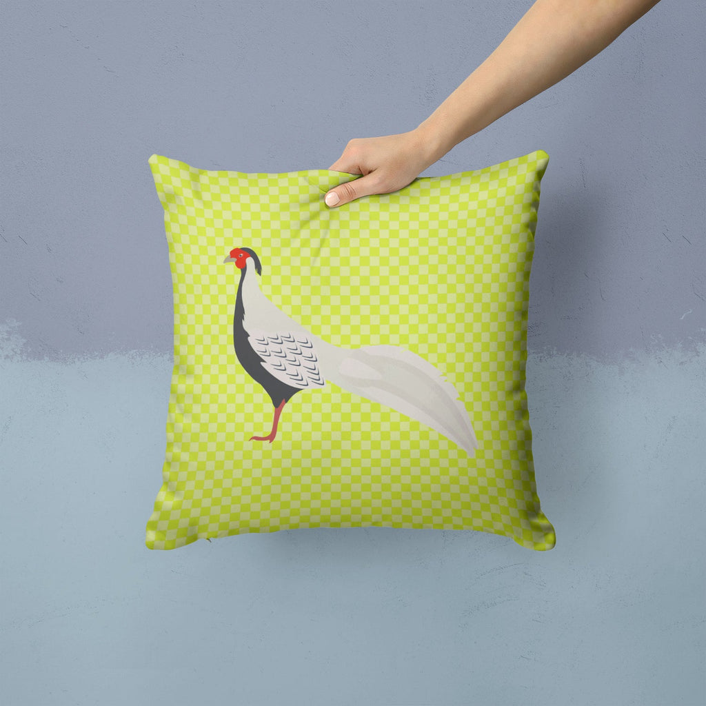 Silver Pheasant Green Decorative Throw Pillow 14x14 Indoor Outdoor Accent Cushion, Fabric Cover with Insert for Sofa, Bed, Porch & Living Room