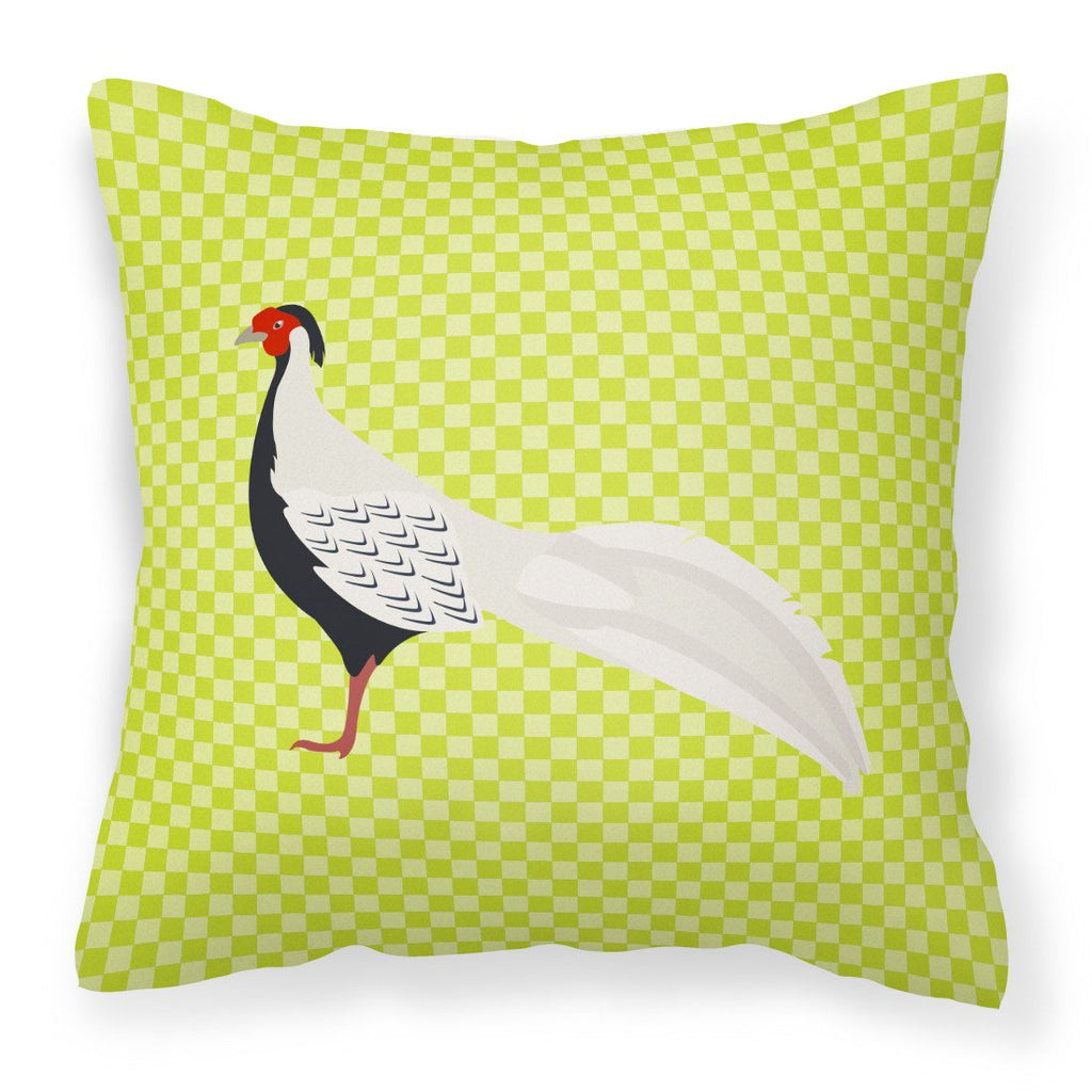 Silver Pheasant Green Decorative Throw Pillow 18x18 Indoor Outdoor Accent Cushion, Fabric Cover with Insert for Sofa, Bed, Porch & Living Room