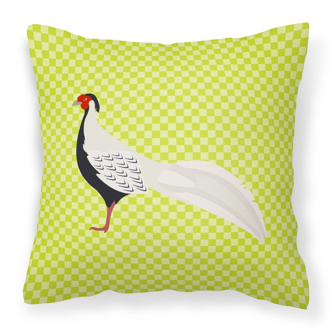 Silver Pheasant Green Decorative Throw Pillow 18x18 Indoor Outdoor Accent Cushion, Fabric Cover with Insert for Sofa, Bed, Porch & Living Room