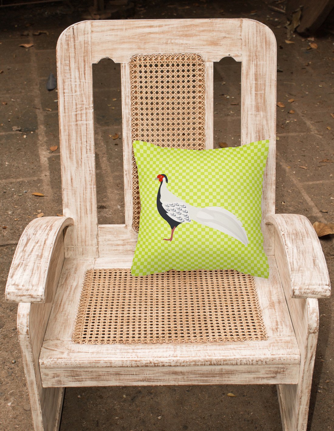 Silver Pheasant Green Decorative Throw Pillow 18x18 Indoor Outdoor Accent Cushion, Fabric Cover with Insert for Sofa, Bed, Porch & Living Room