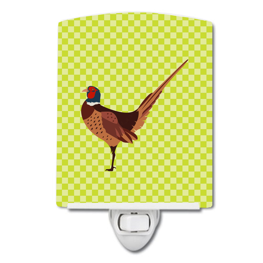 Ring-necked Common Pheasant Green Ceramic Night Light Compact, UL-Certified, Ideal for Bedroom, Bathroom, Nursery, Hallway, Kitchen, 6x4x3, Multicolor