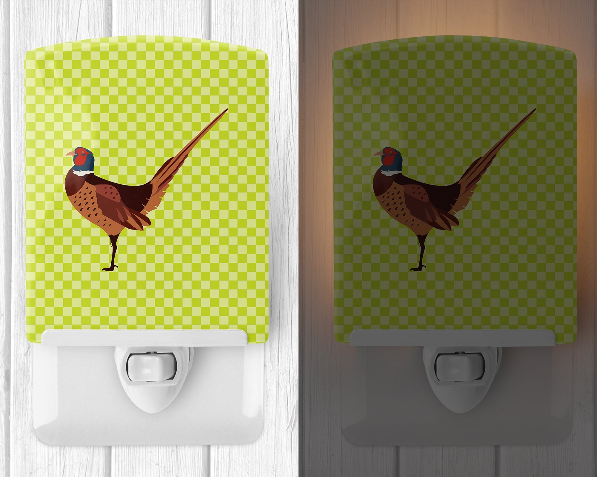 Ring-necked Common Pheasant Green Ceramic Night Light Compact, UL-Certified, Ideal for Bedroom, Bathroom, Nursery, Hallway, Kitchen, 6x4x3, Multicolor