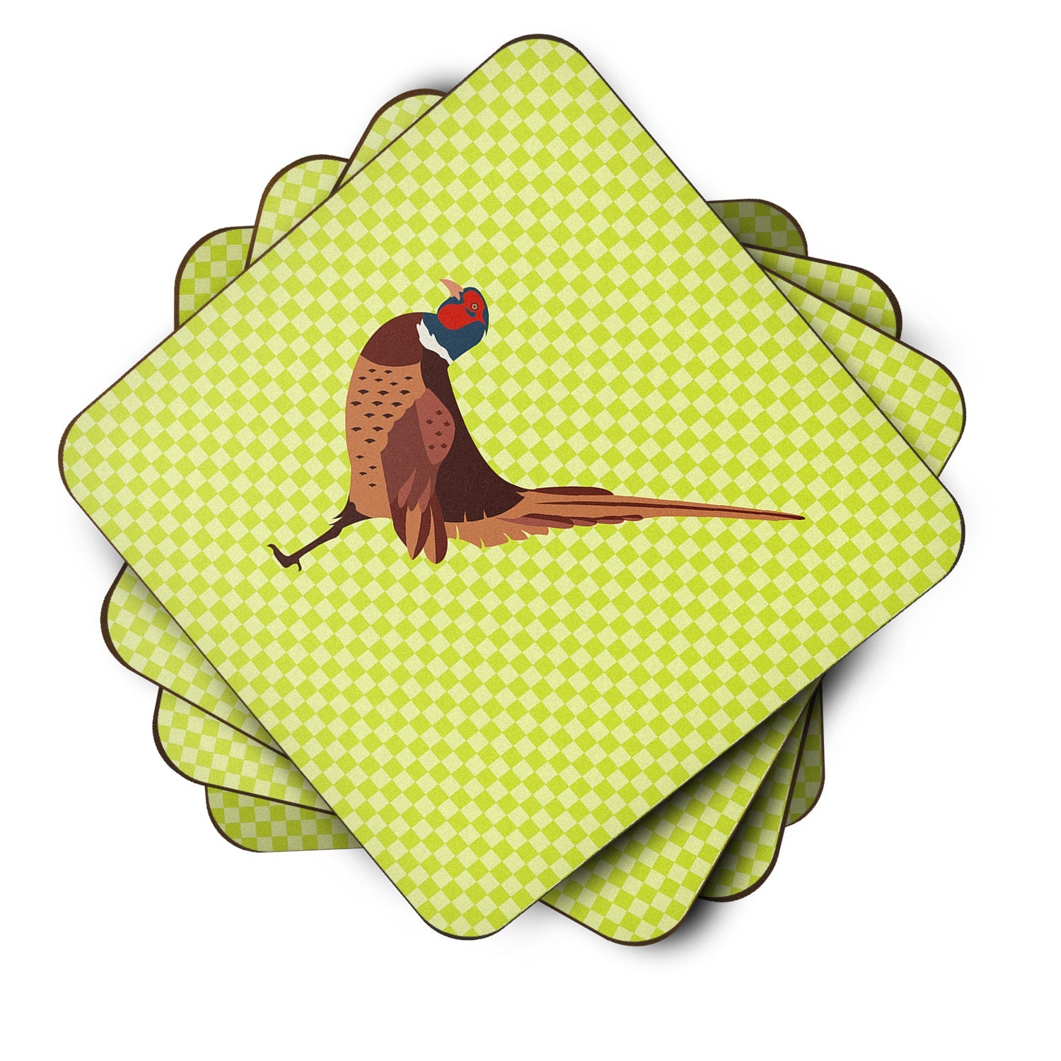 Ring-necked Common Pheasant Green Foam Coasters Set of 4 Cup Coasters for Indoor Outdoor, Tabletop Protection, Anti Slip, Mouse pad Material