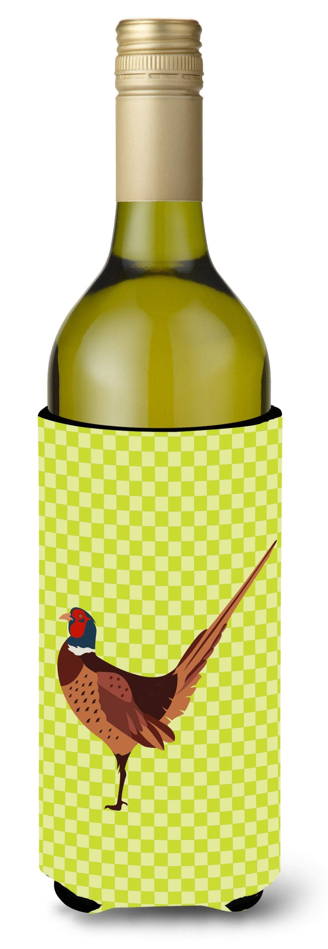 Ring-necked Common Pheasant Green Wine Bottle Hugger Gift Sleeve for Standard 750 ml Bottles, Insulated Reusable Also Fits Mini Shot & Pint Bottles